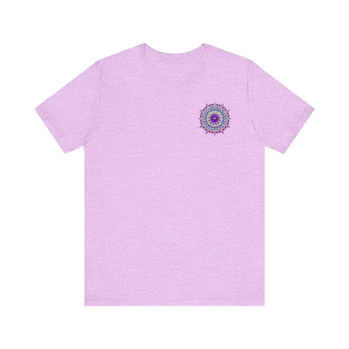 Close-up of Mandala Tee with lotus flower and Om symbol, representing spirituality and inner peace