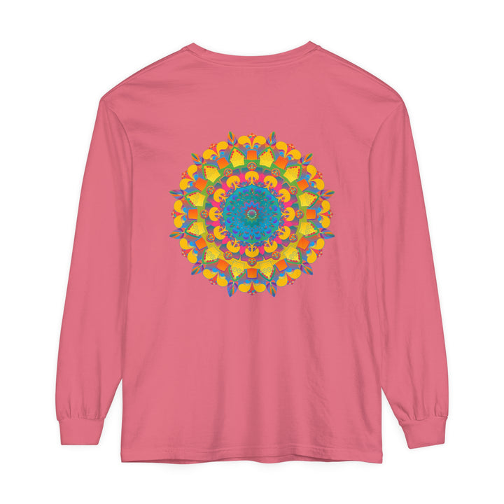 Vibrant Mandala Unisex Long Sleeve T-Shirt featuring a colorful, intricate mandala design