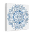 Handmade Mandala Art featuring a beautiful Steel Blue design on Matte Canvas, stretched and ready to hang as stylish wall decor