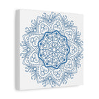 Handmade Mandala Art featuring a beautiful Steel Blue design on Matte Canvas, stretched and ready to hang as stylish wall decor