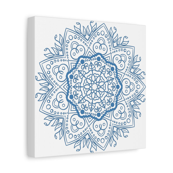 Handmade Mandala Art featuring a beautiful Steel Blue design on Matte Canvas, stretched and ready to hang as stylish wall decor