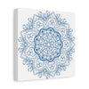 Handmade Mandala Art featuring a beautiful Steel Blue design on Matte Canvas, stretched and ready to hang as stylish wall decor