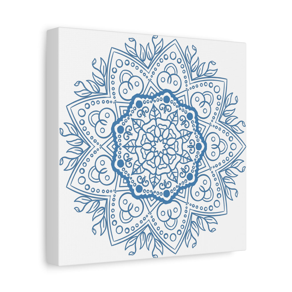 Handmade Mandala Art featuring a beautiful Steel Blue design on Matte Canvas, stretched and ready to hang as stylish wall decor