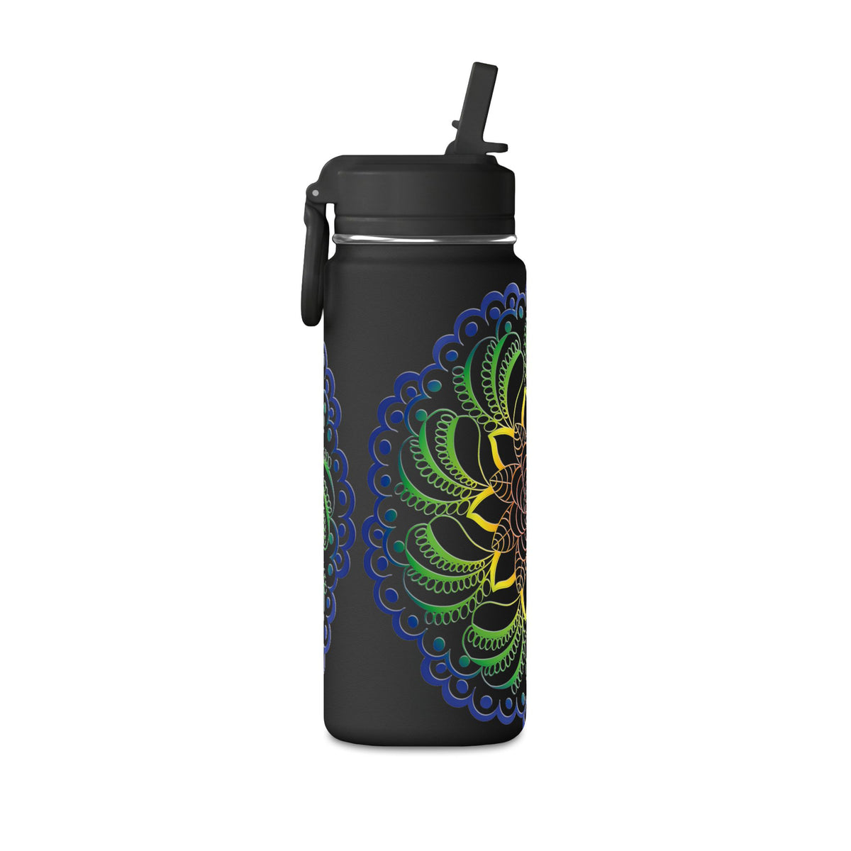 20oz Floral Mandala Water Bottle — Rainbow Lotus Reusable Straw Bottle
