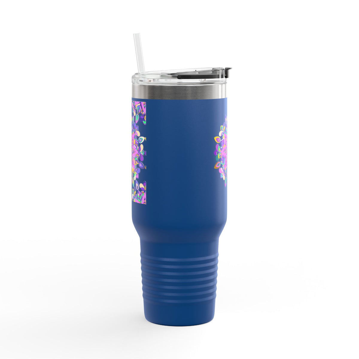 40oz Insulated Travel Mug — Purple Floral Mandala Design