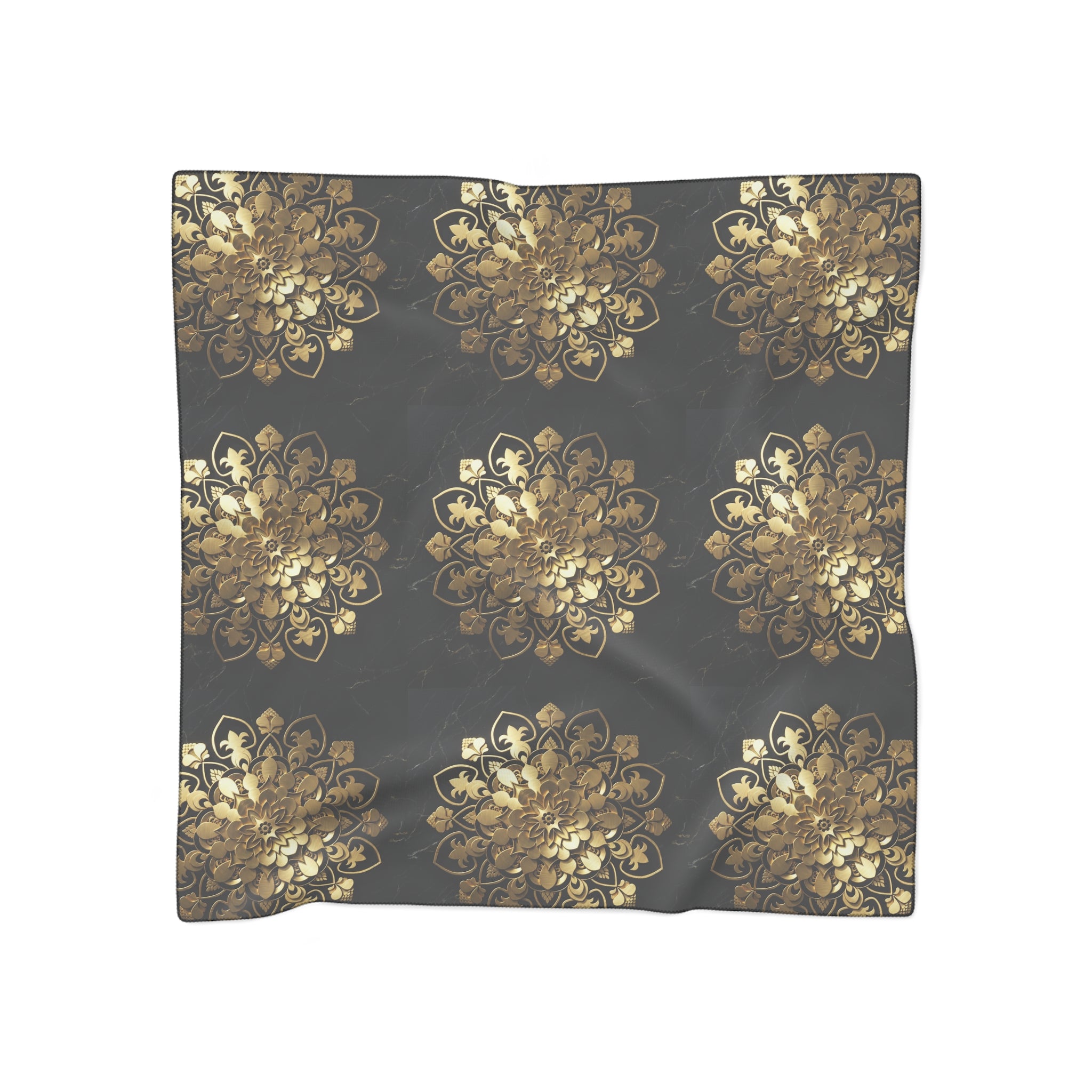 Gold Mandala Black Marble Luxury Scarf