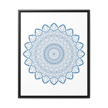 Close-up of Mandala Handmade Art in Steel Blue on Gallery Canvas