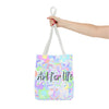 Colorful mandala pattern tote bag with inspiring 'Art for Life' quote, perfect for carrying your essentials in style