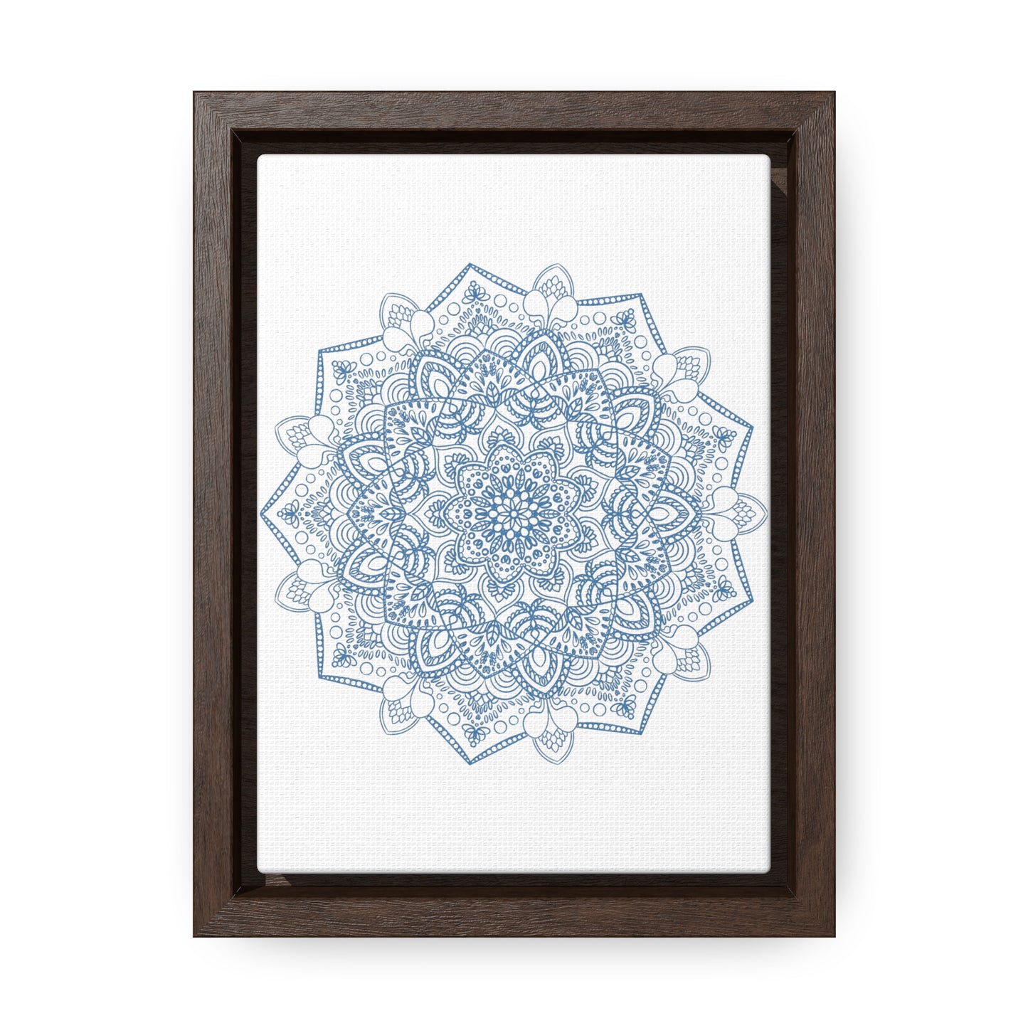 Mandala Handmade Art - Steel Blue Wall Art with intricate design on gallery canvas wraps, displayed in a vertical frame