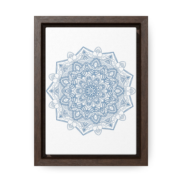 Mandala Handmade Art - Steel Blue Wall Art with intricate design on gallery canvas wraps, displayed in a vertical frame