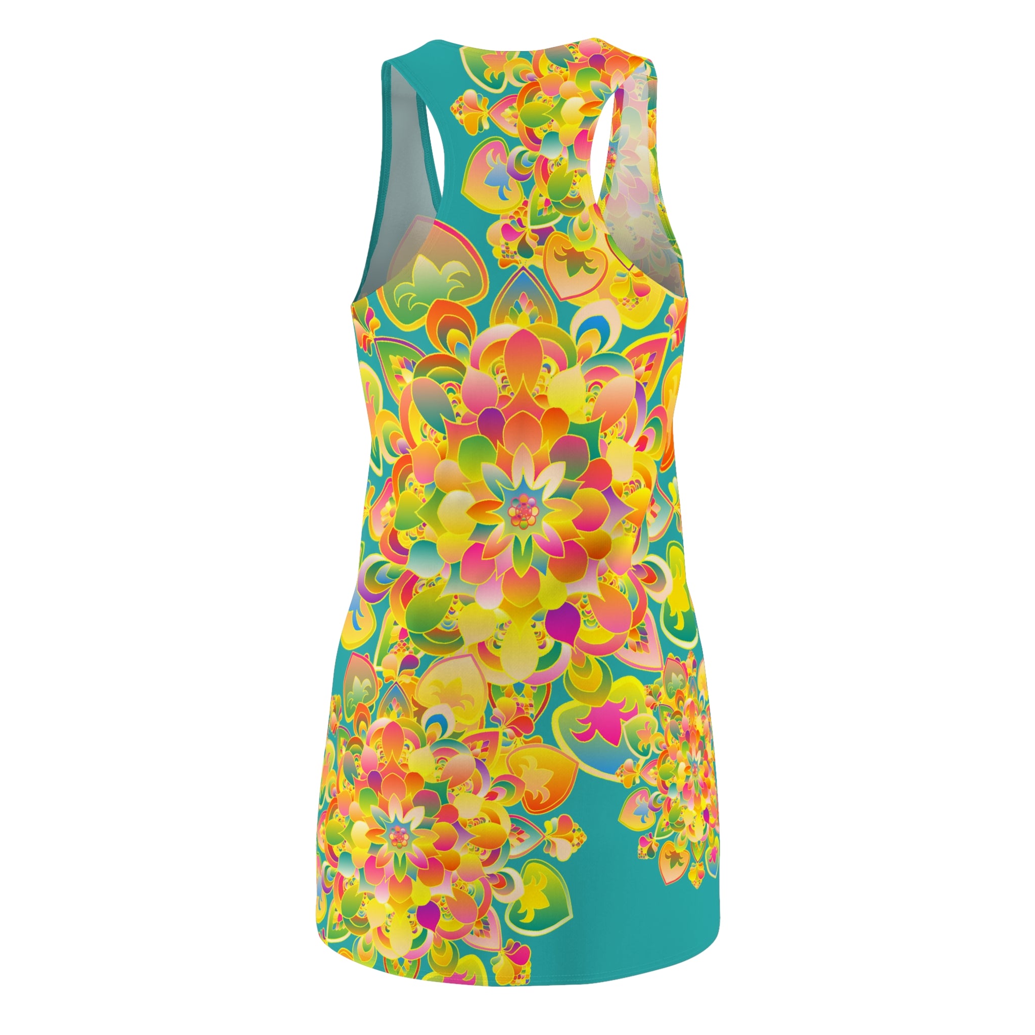 Abito con schiena incrociata e mandala floreale — Abito estivo boho AOP vibrante