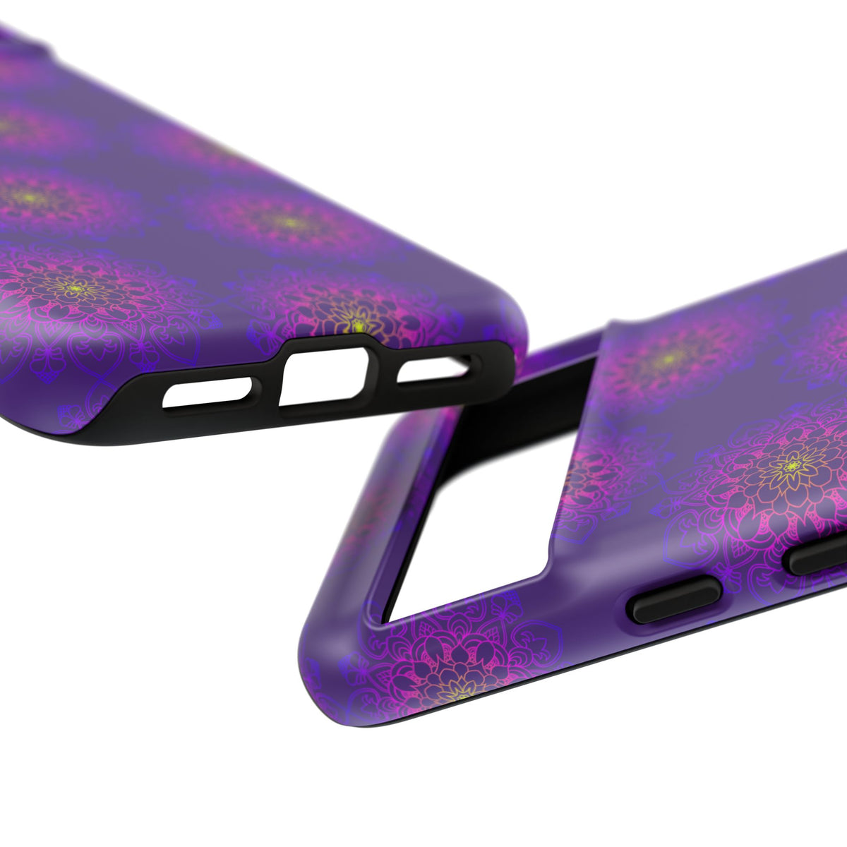 Intricate Purple Floral iPhone Case with Bold Mandala Design