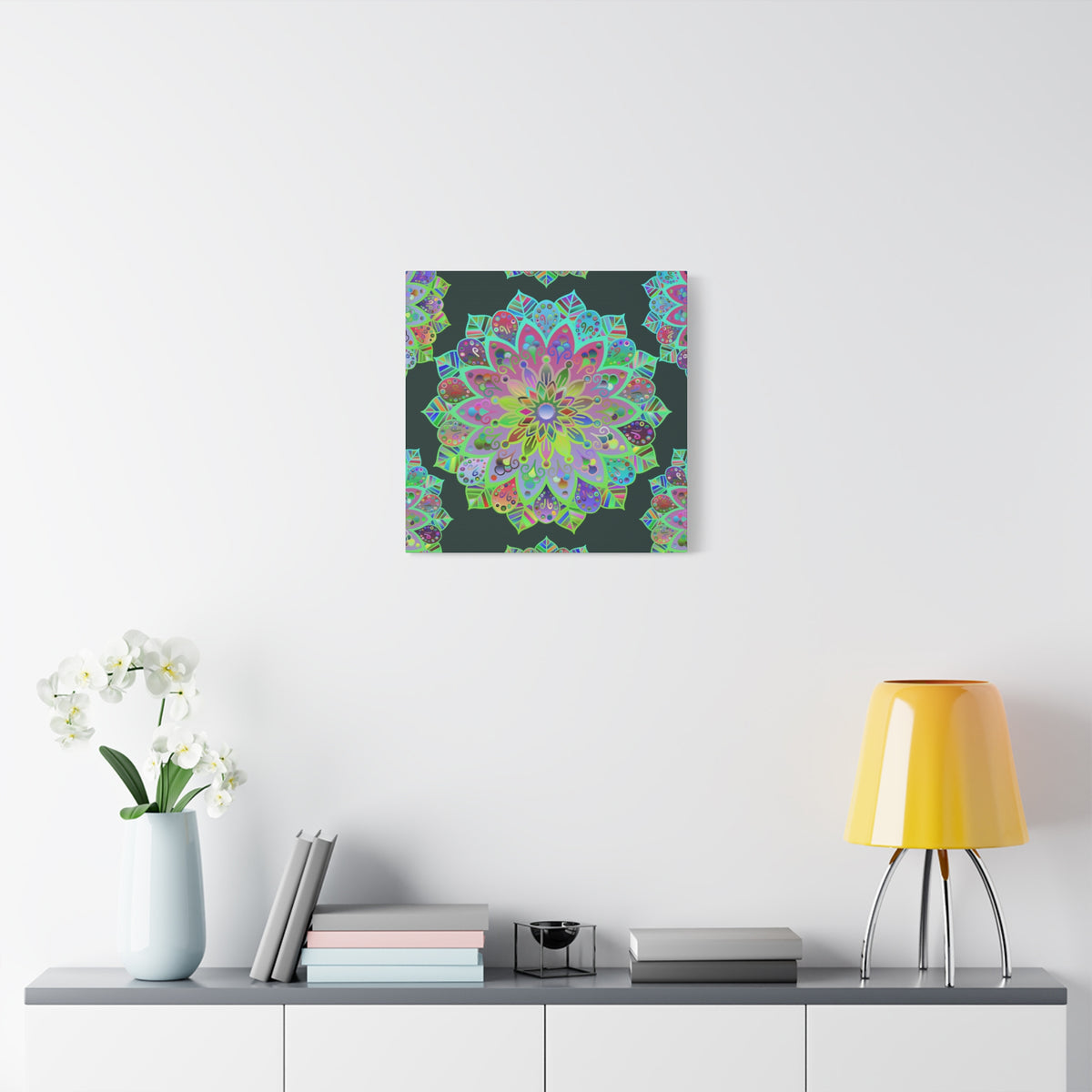 Vibrant Mandala Matte Canvas Wall Art — Colorful Floral Boho Stretched Print