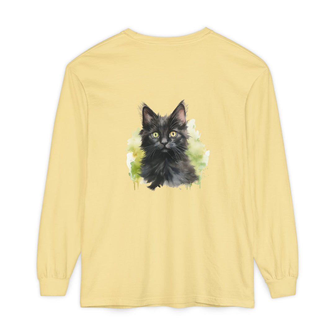 Black Kitten Watercolor Long Sleeve Tee