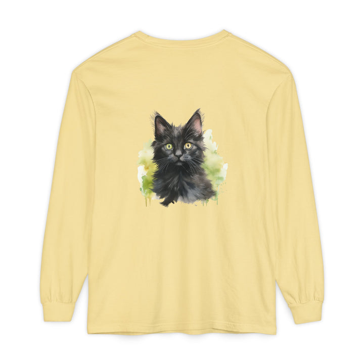 Black Kitten Watercolor Long Sleeve Tee