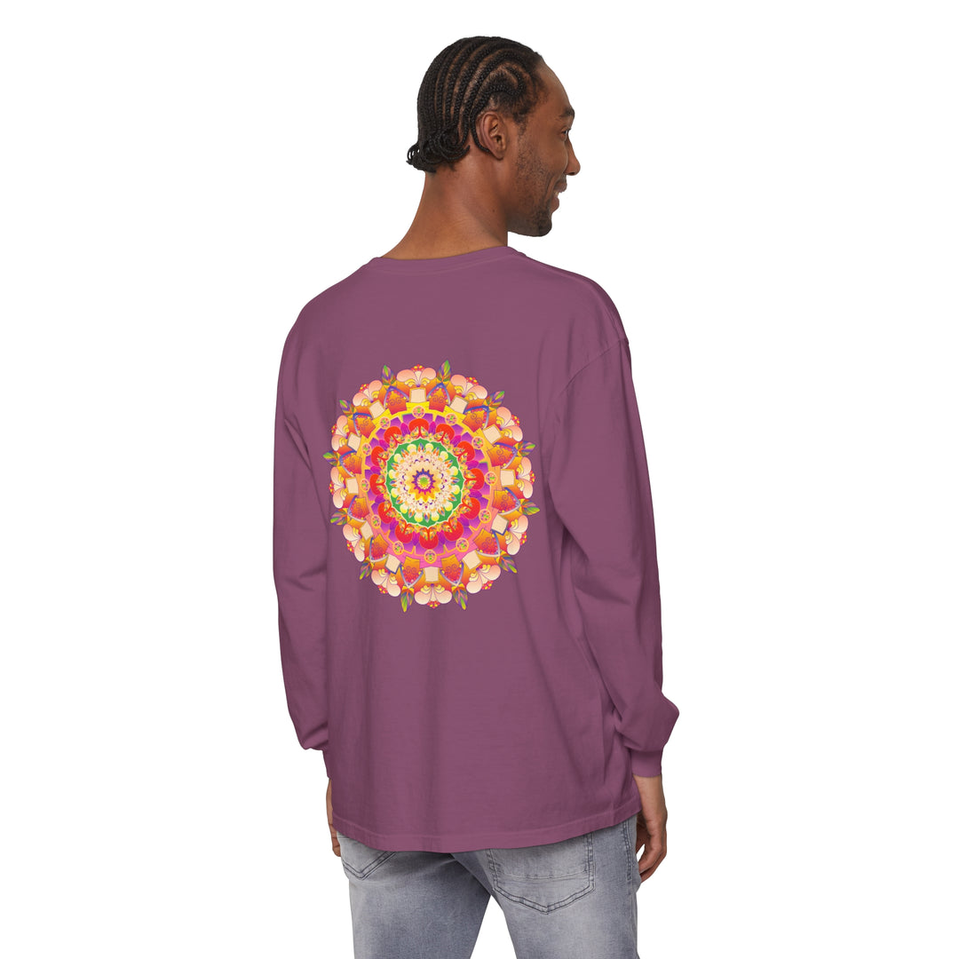 Colorful mandala design unisex long sleeve t-shirt for vibrant fashion statement