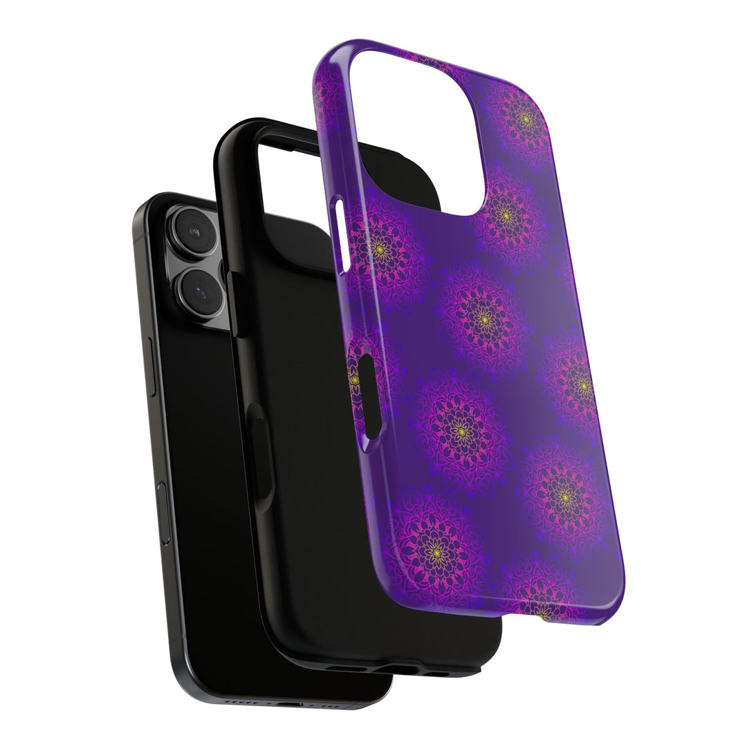 Intricate Purple Floral iPhone Case with Bold Mandala Design