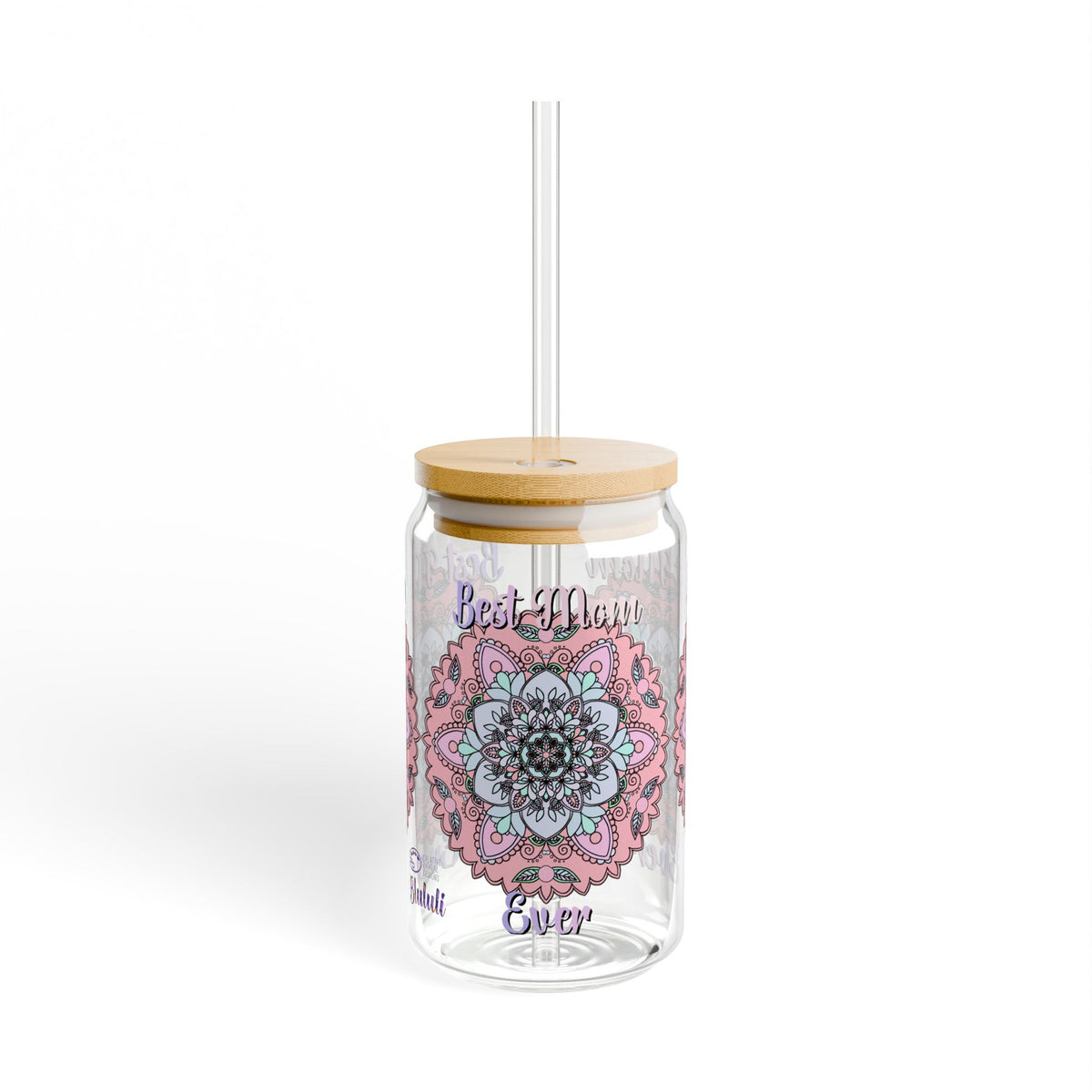 Mandala 'Best Mom Ever' 16oz Sipper Glass with Bamboo Lid