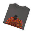 Handmade unisex Halloween mandala t-shirt featuring a pumpkin mandala art design on a garment-dyed tee