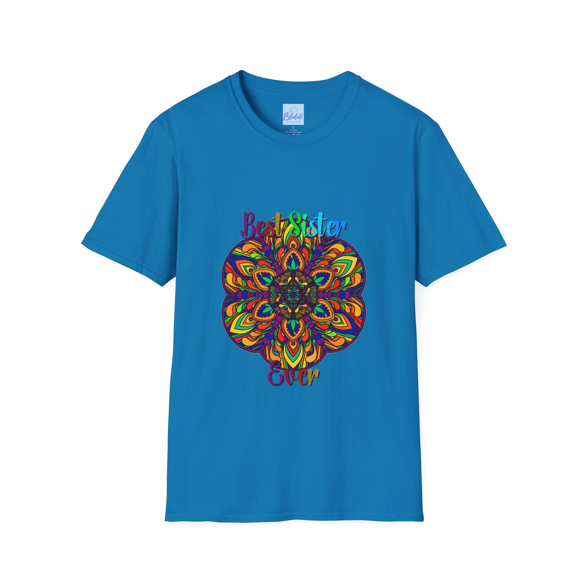 Colorful Mandala Art Gift for Sister Unisex Softstyle T-Shirt with Hand-Drawn Design