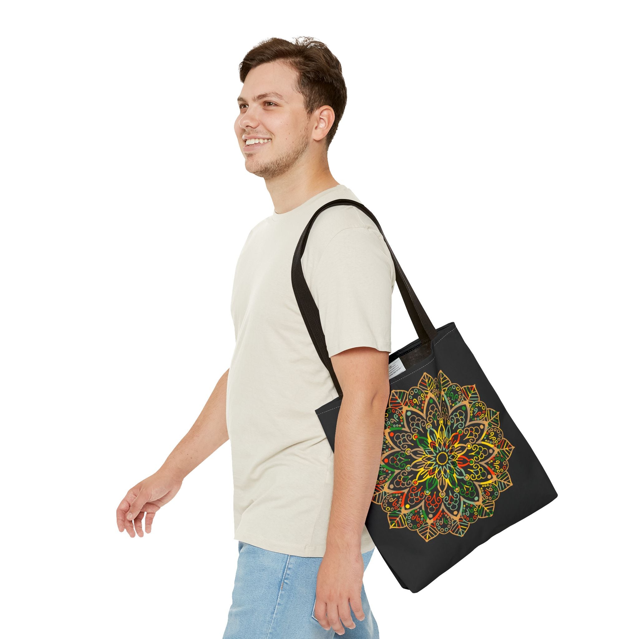 Colorful tote bag with beautiful AOP mandala art illustration