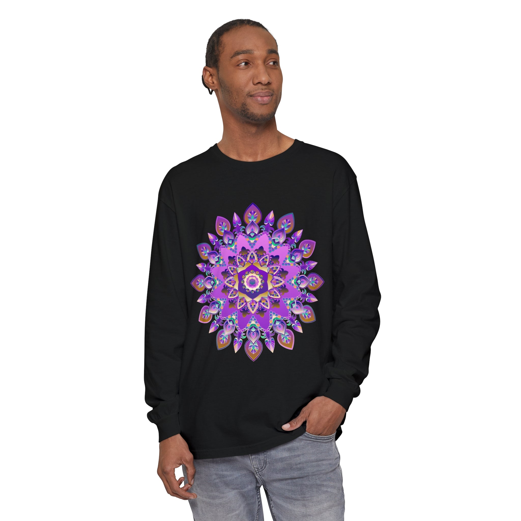 Beautiful purple and gold mandala design long sleeve t-shirt for women