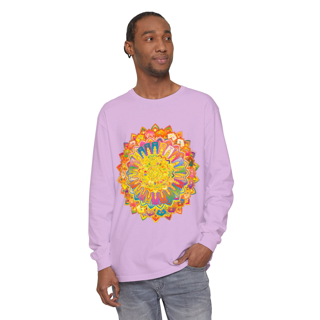 Intricate Mandala Unisex Long Sleeve T-Shirt in vibrant colors and detailed design