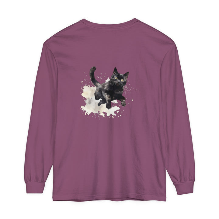 Vibrant and eye-catching black cat watercolor splash graphic t-shirt design