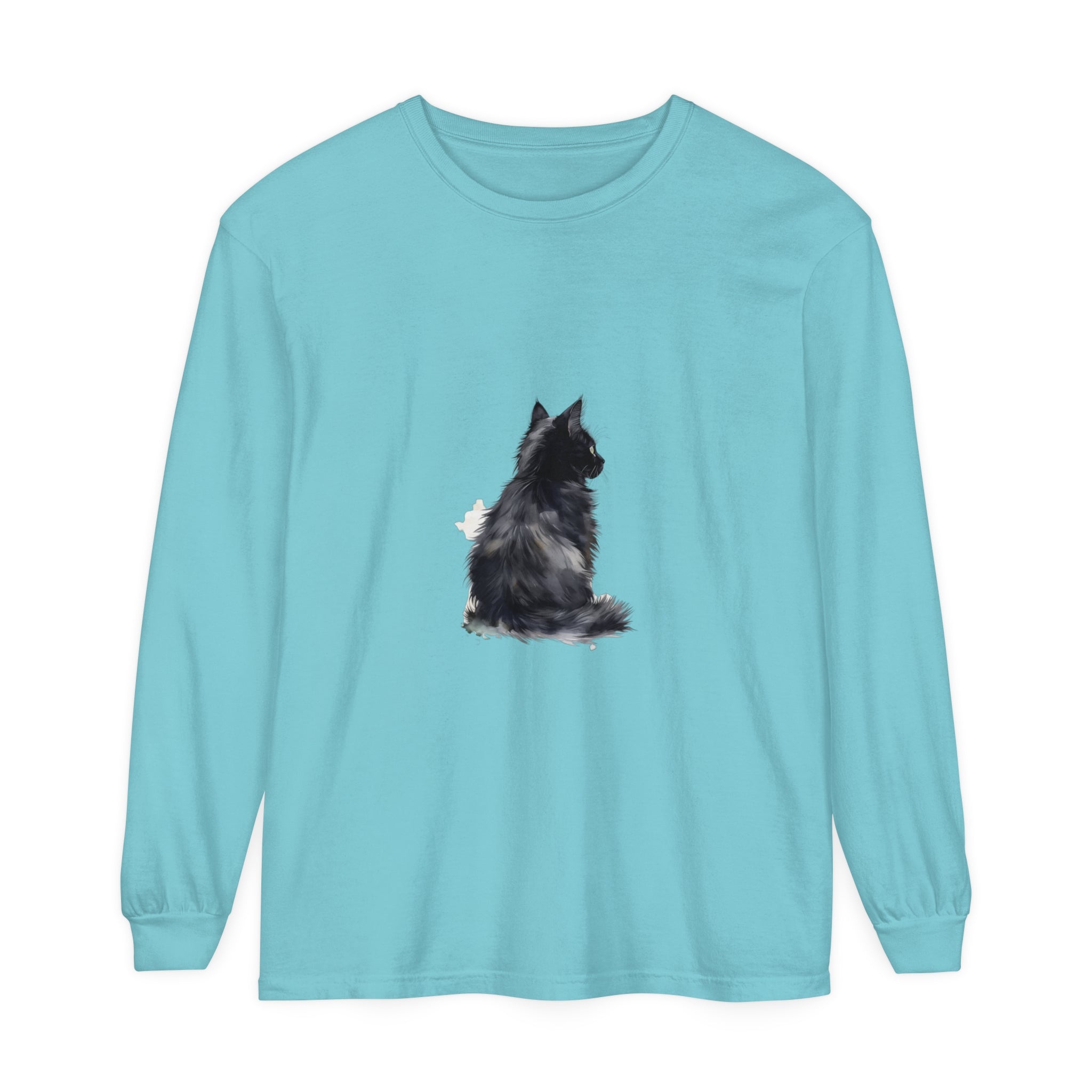 Black and white watercolor long sleeve t-shirt with cute cat design