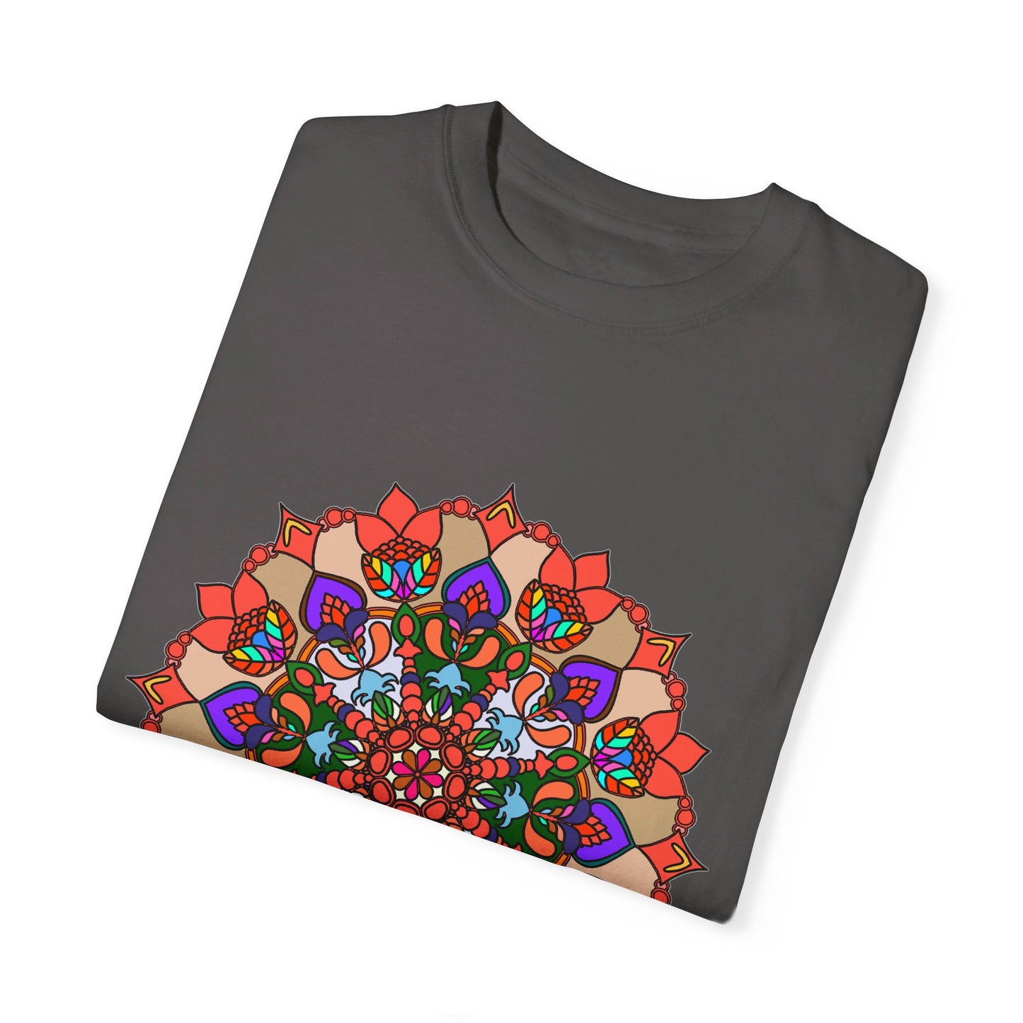 Unisex Mandala T-Shirt made of 100% ring-spun cotton, hand-drawn mandala art, garment-dyed for extra comfort