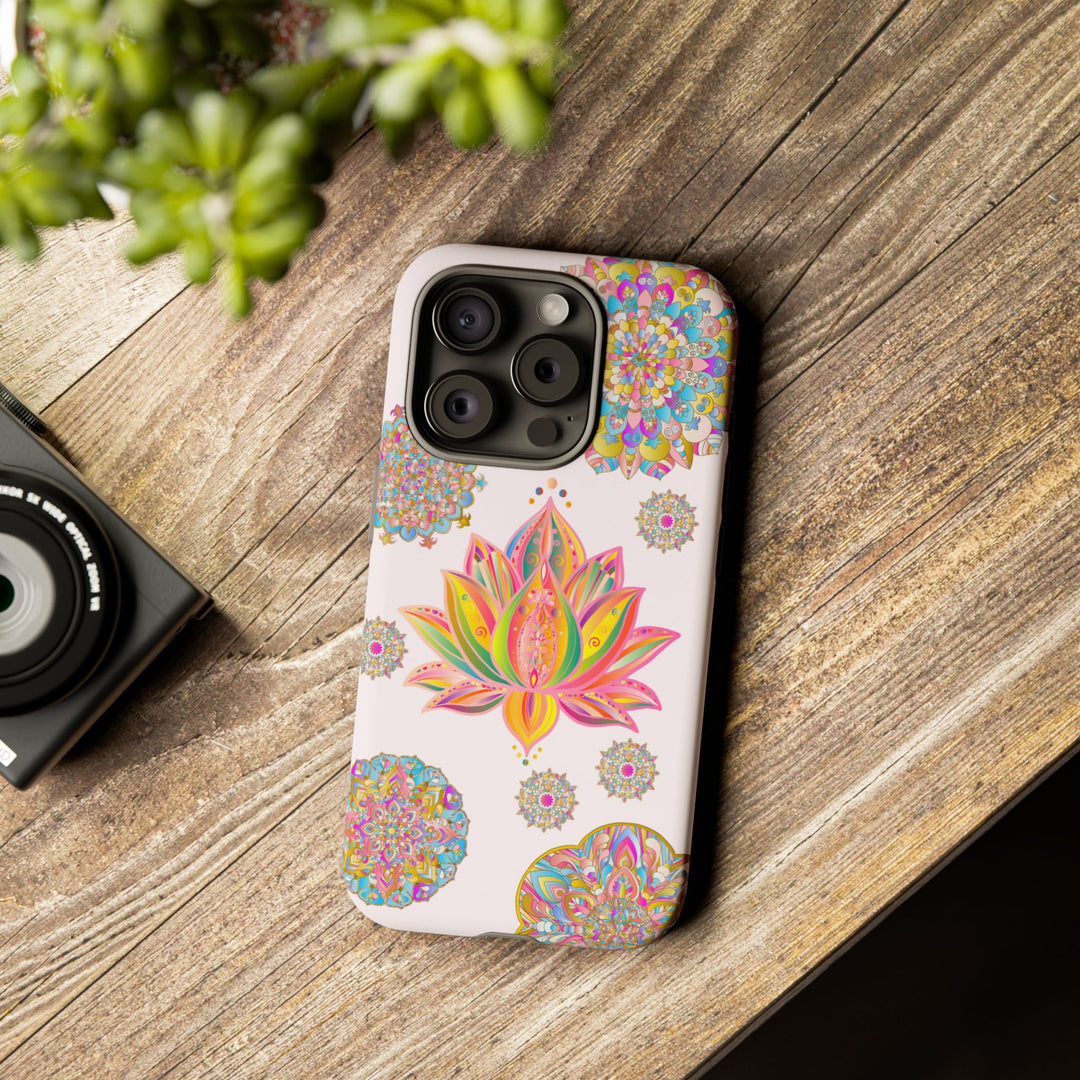 Light pink phone case featuring a mandala lotus flower design