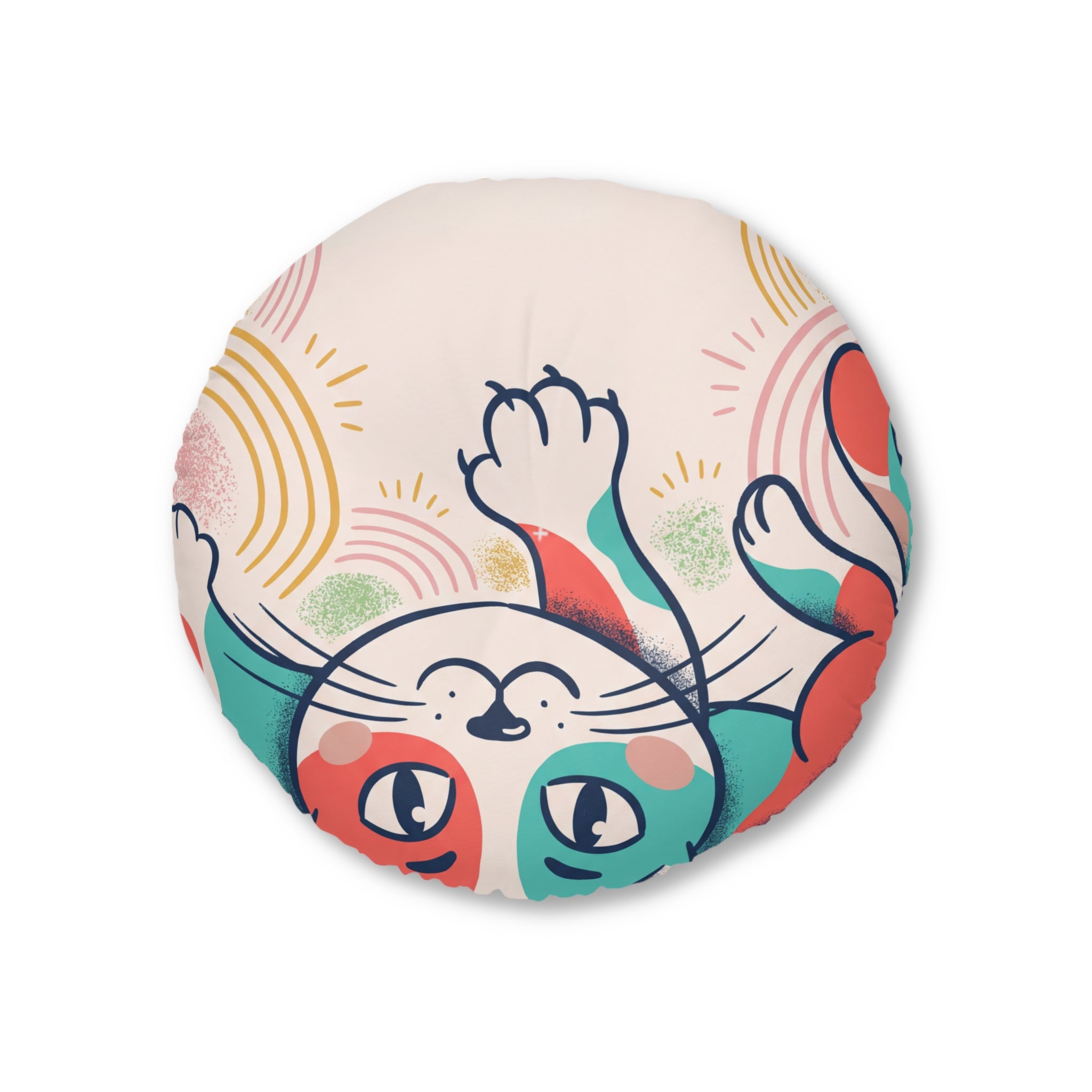 Boho Cat Hug Round Floor Pillow