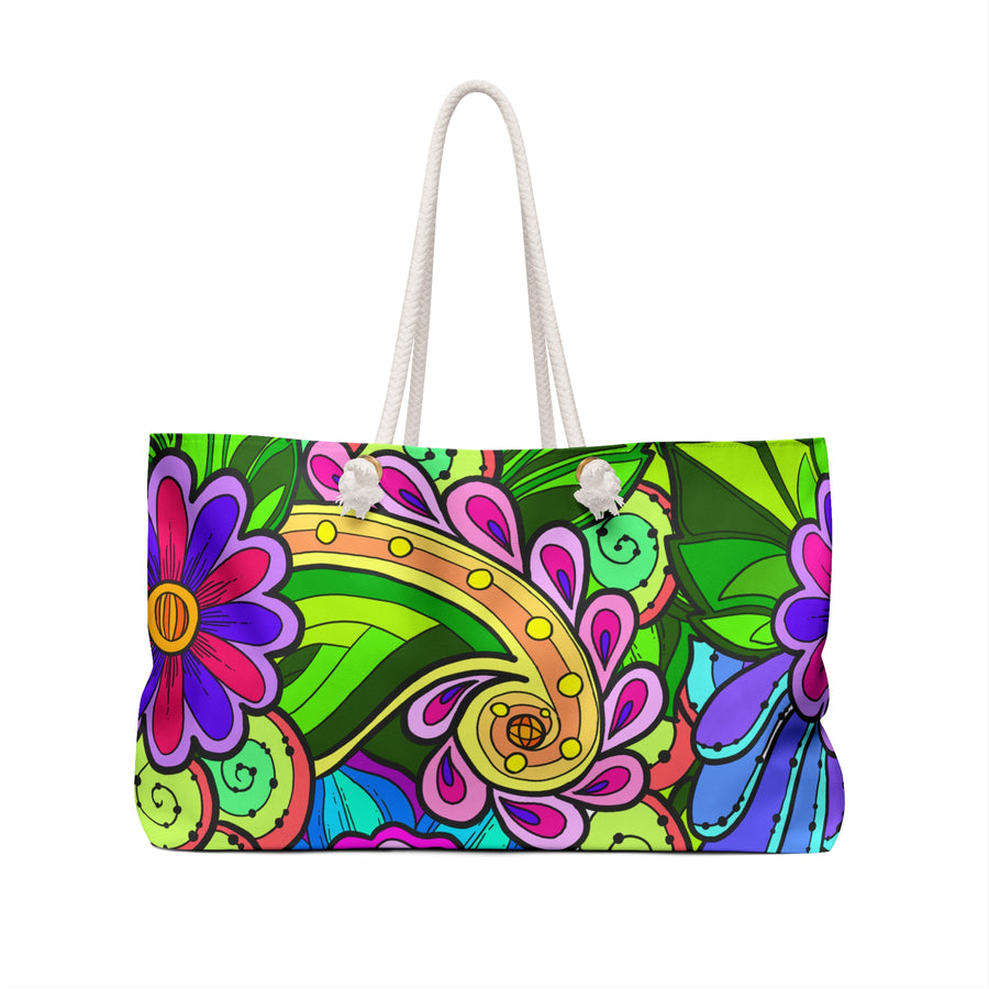 Floral Fantasy Weekender Bag in Lush Greens and Pinks for Travel