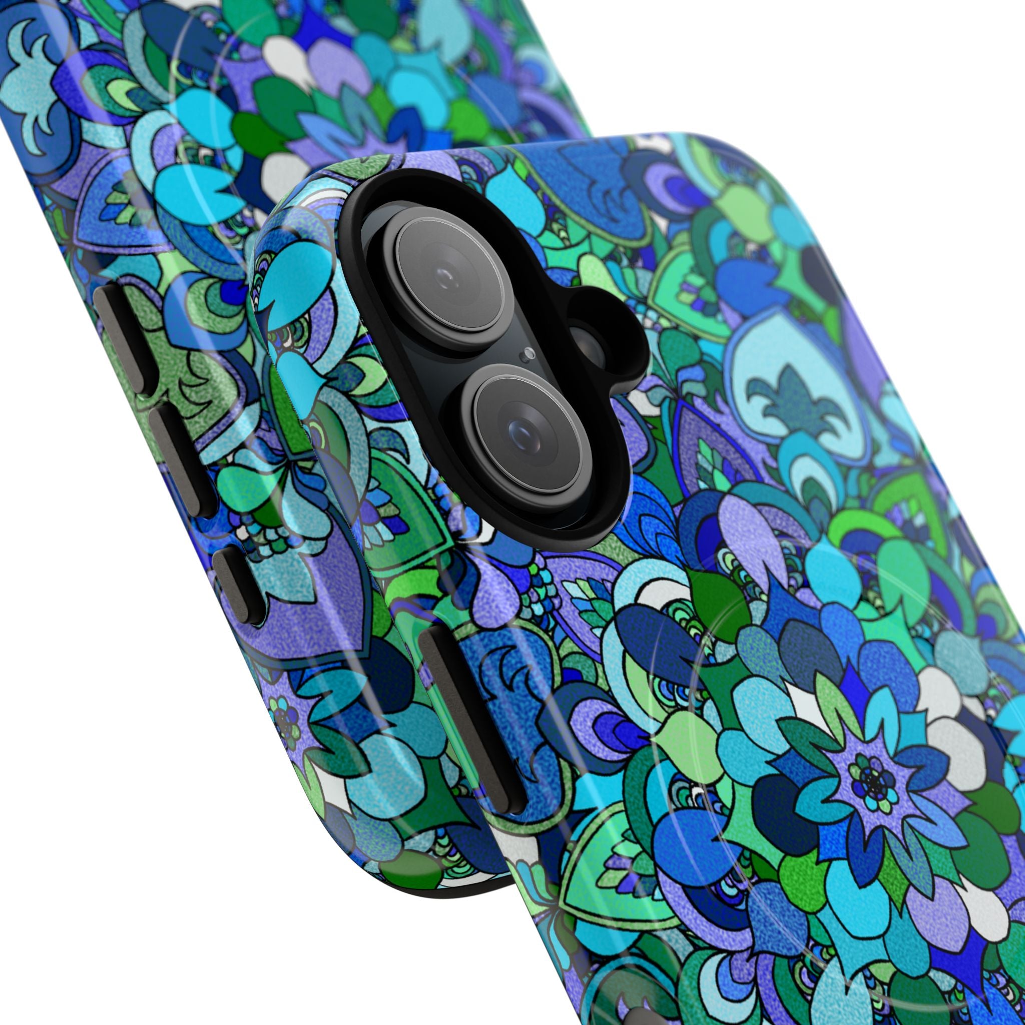 Floral Mandala Tough Magnetic Phone Case — Blue Green Pattern