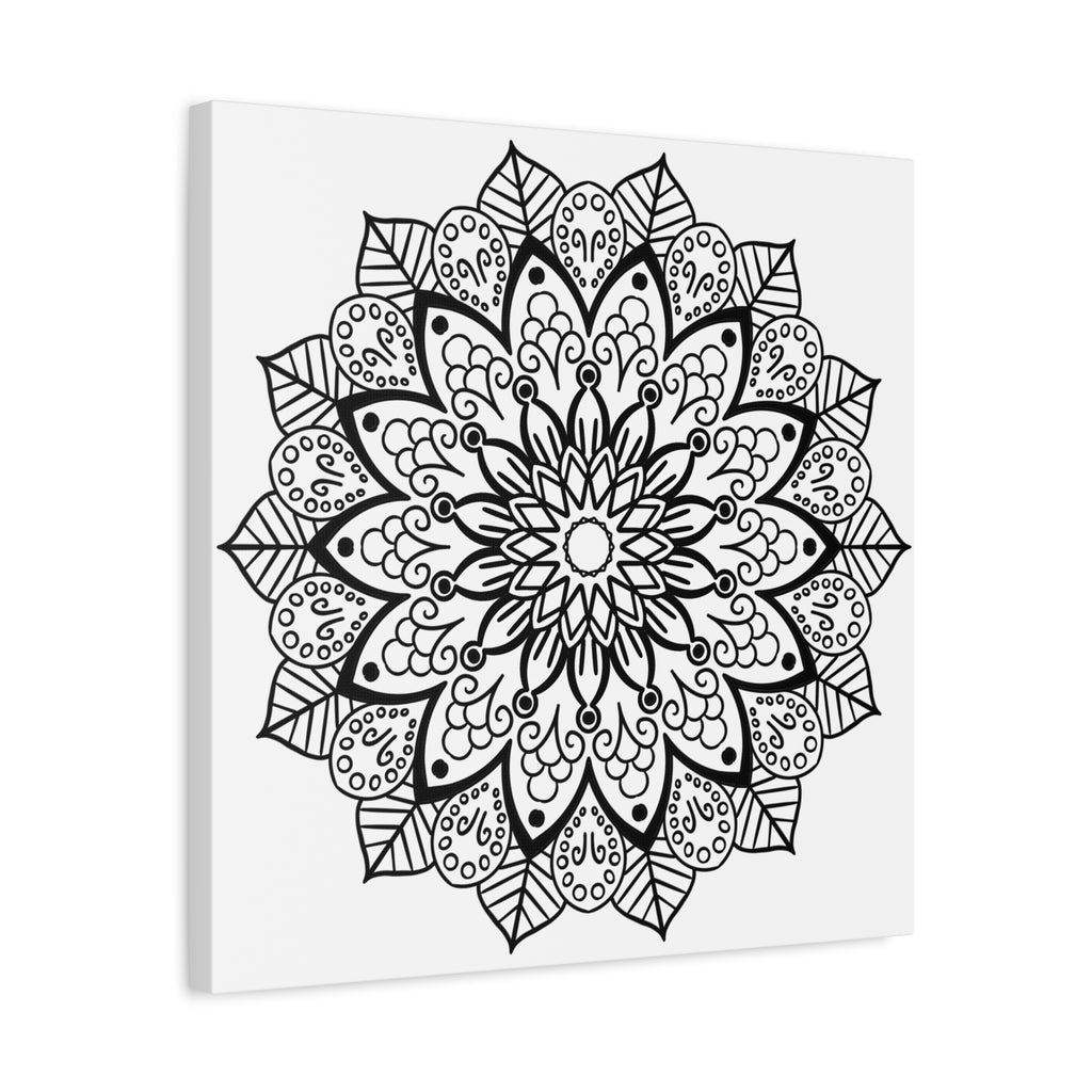 Handmade Mandala Art - Black & White Wall Art on Matte Canvas, Stretched, 125 - Unique, Intricate Design, Perfect for Home Decor