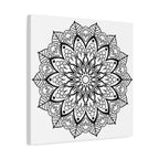 Handmade Mandala Art - Black & White Wall Art on Matte Canvas, Stretched, 125 - Unique, Intricate Design, Perfect for Home Decor
