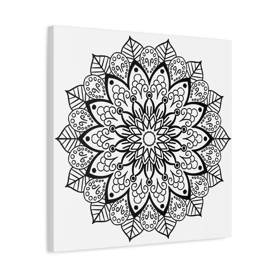 Handmade Mandala Art - Black & White Wall Art on Matte Canvas, Stretched, 125 - Unique, Intricate Design, Perfect for Home Decor