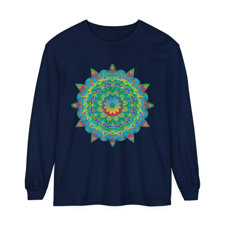 Colorful and vibrant mandala design long sleeve t-shirt for psychedelic fashion