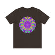 Vibrant purple mandala tee with intricate spiritual design promoting peace and harmony