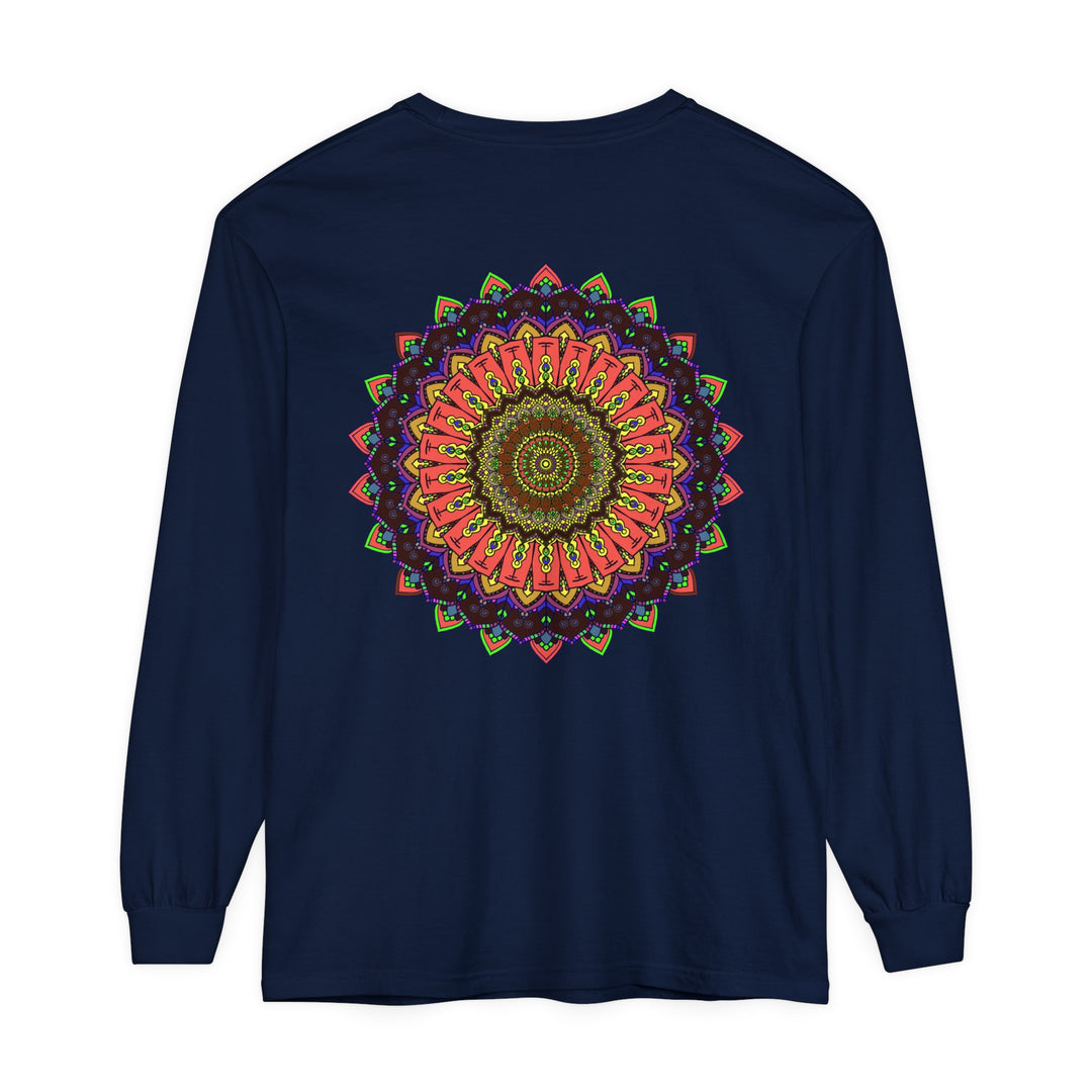 Colorful long sleeve T-shirt featuring an intricate mandala design in vibrant colors