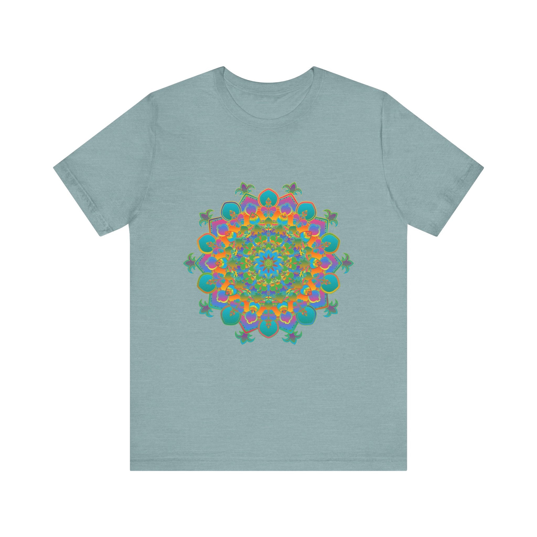 Colorful mandala tee with a circular floral design, perfect for adding vibrancy to your wardrobe