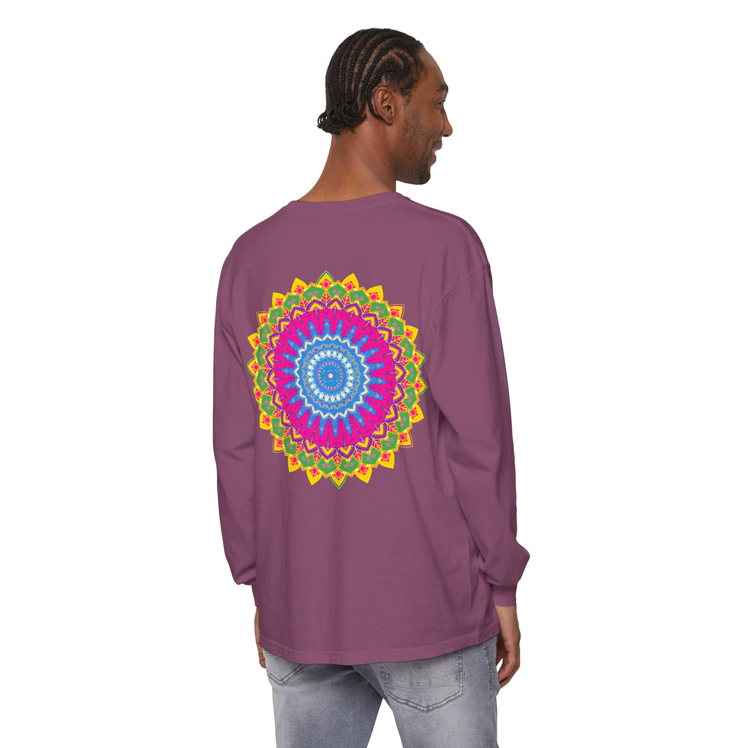 Colorful and intricate mandala design on unisex long sleeve t-shirt