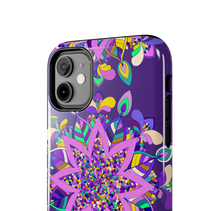 Hand drawn purple Mandala Art phone case designed for iPhone X/XS