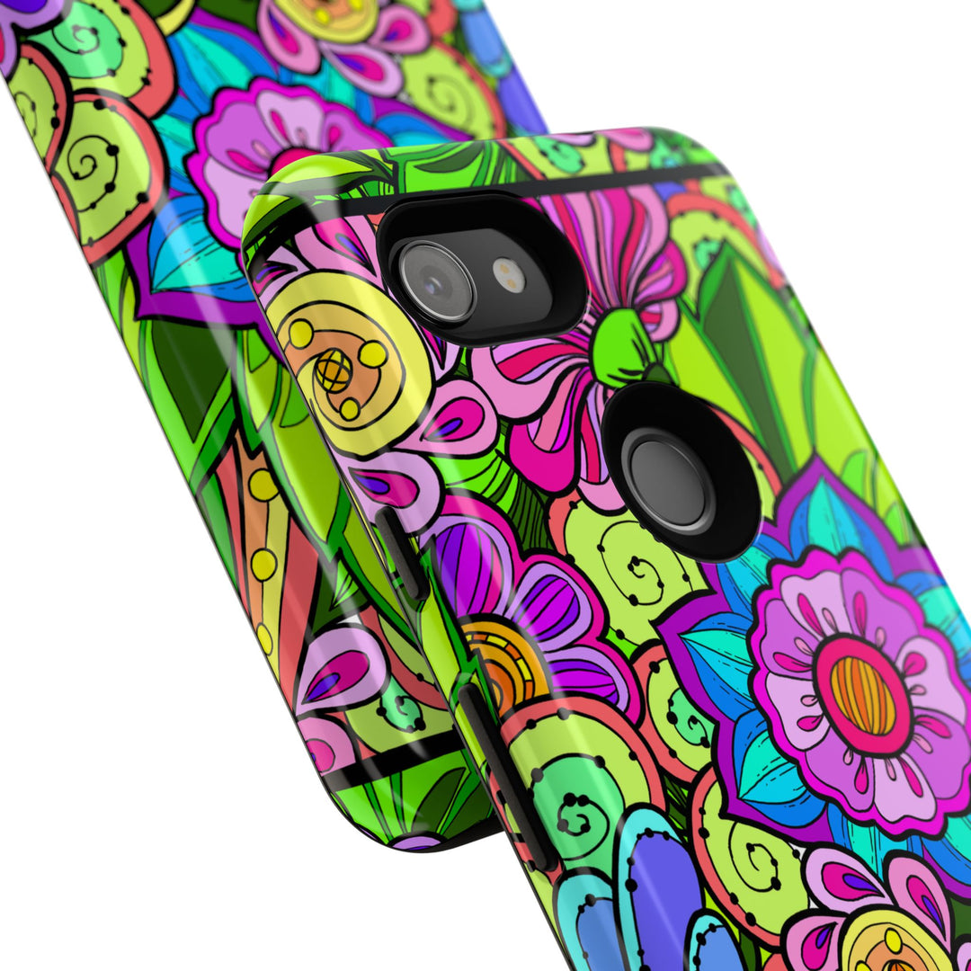 Floral Fantasy iPhone and Google Pixel Case in Bright Green Palette