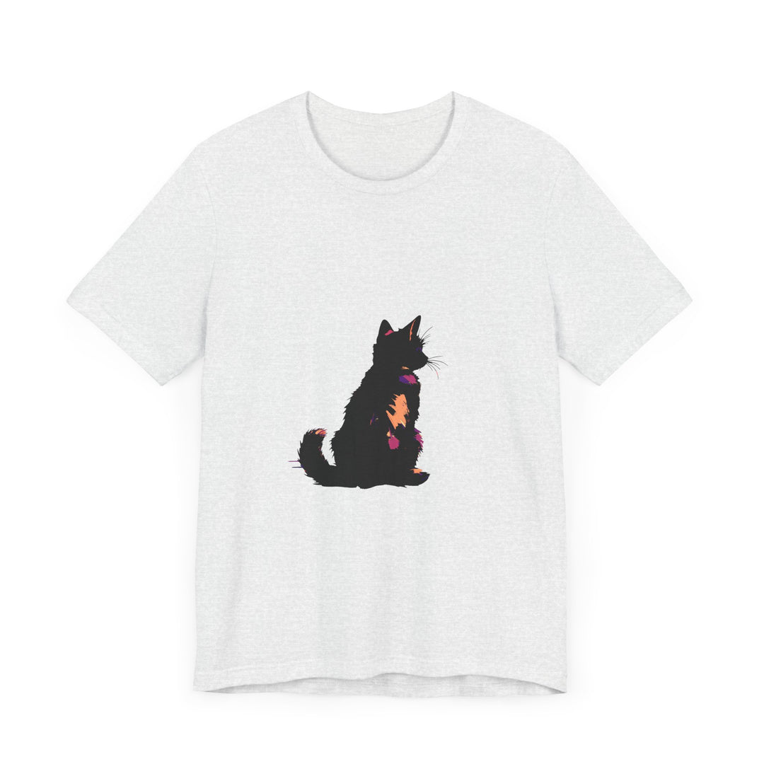 Black Cat Mystery Abstract T-Shirt with intricate design and bold colors