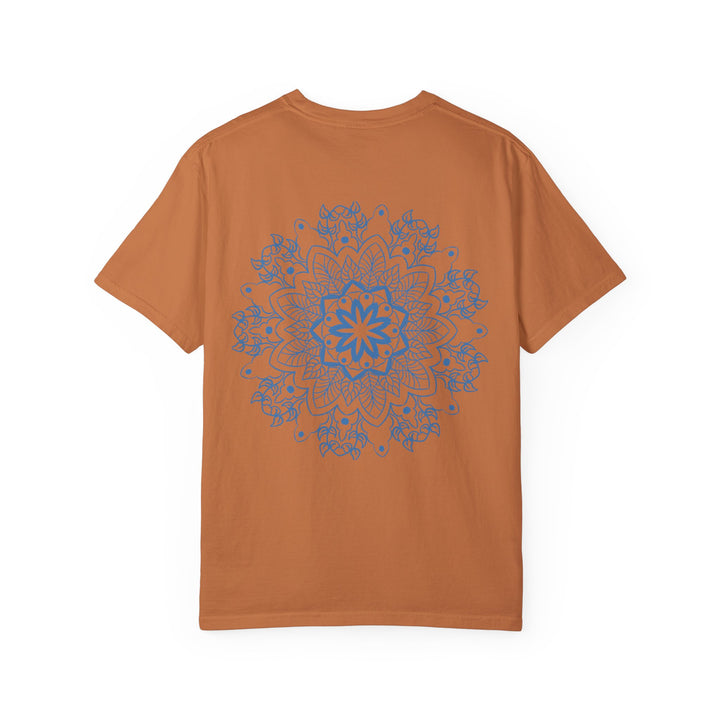 Handmade Mandala Art Tshirt featuring a colorful, intricate design on a unisex garment-dyed tee