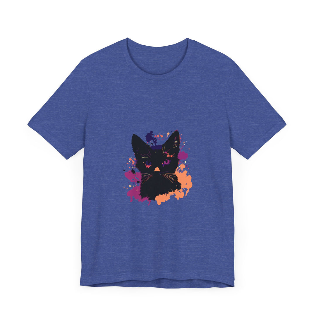 Black Cat Mystery T-Shirt featuring a striking design with purple eyes