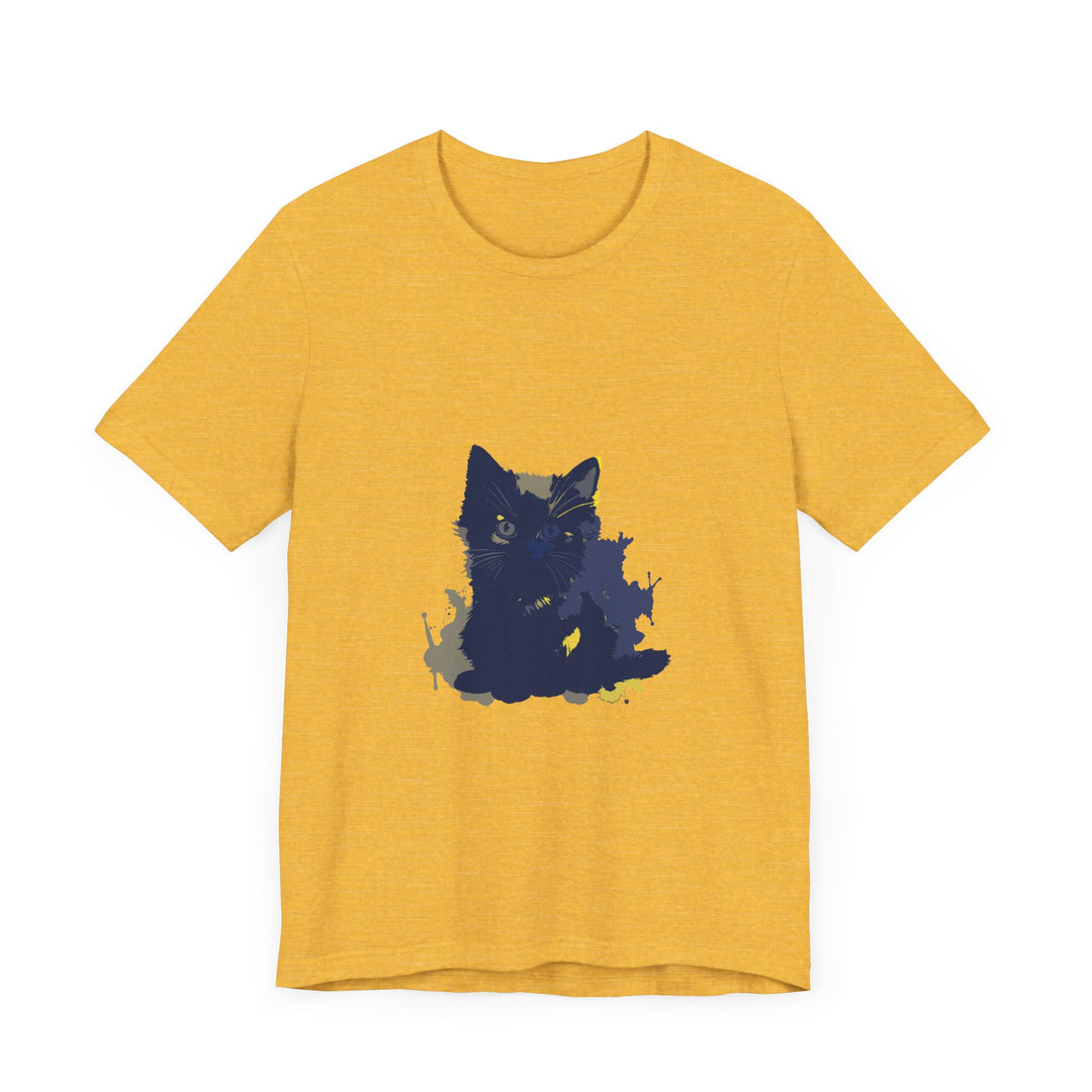 Midnight Blue Cat Mystery T-Shirt with a whimsical feline design