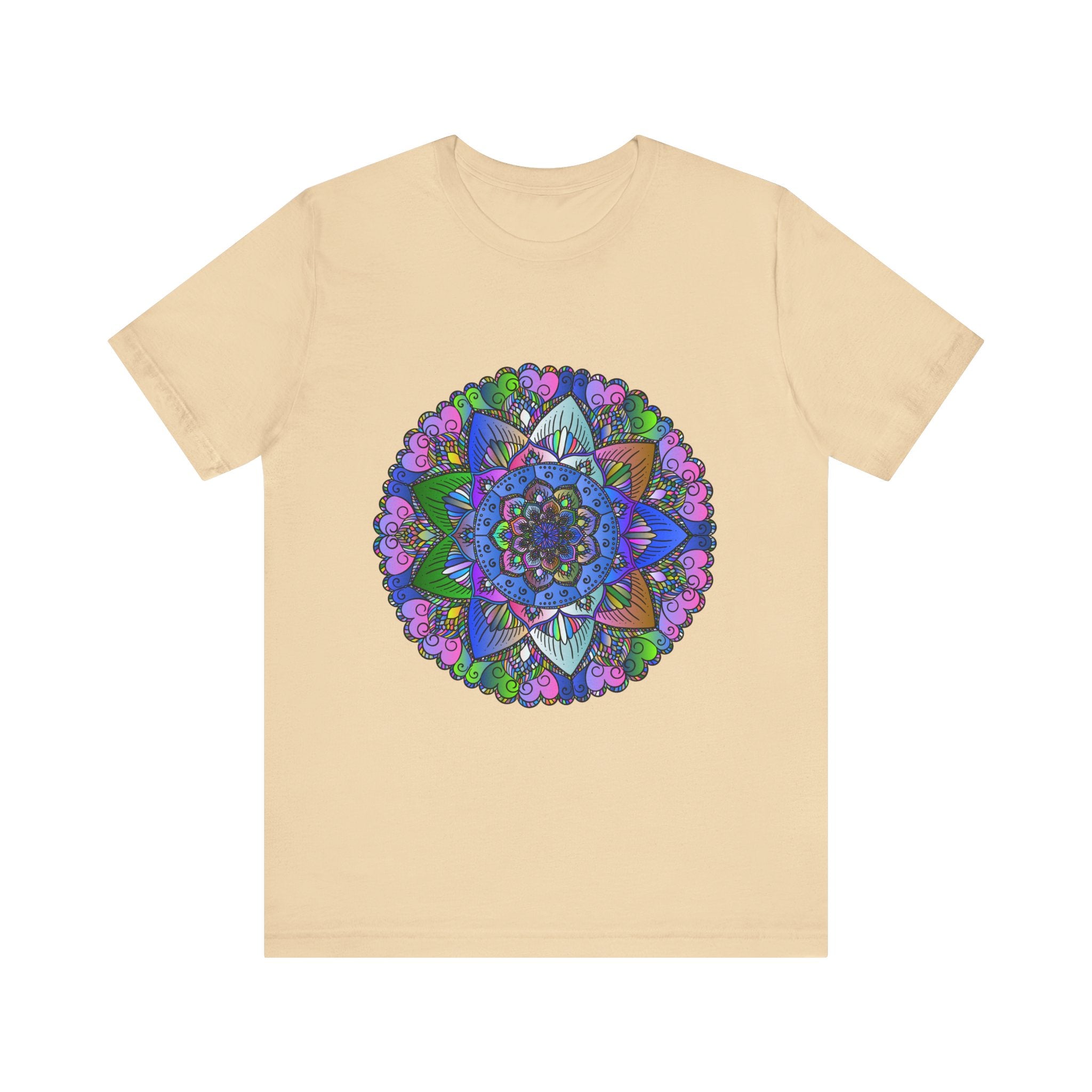 Vibrant and detailed mandala art design on a colorful t-shirt