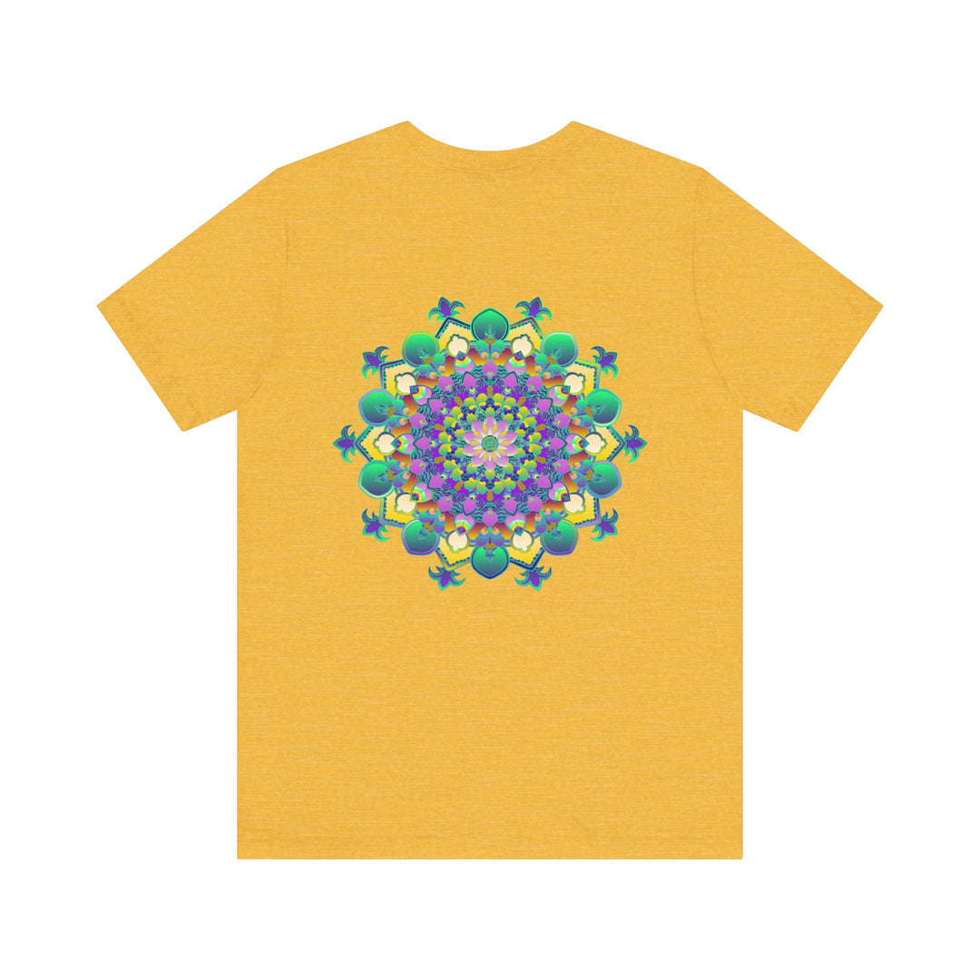 Colorful and intricate mandala design on a vibrant tee promoting spiritual peace and harmony for a calming and balanced lifestyle